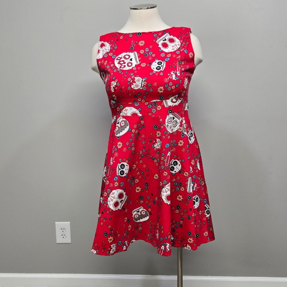 Vintage Y2K iHot Mini Dress XL Red Sugar Skull Day Of‎ The Dead Whimsigoth Retro
